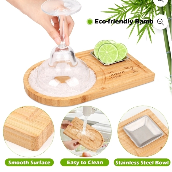 MATAWEEK Portable 5.5-Inch Bamboo Cocktail Glass Rimmer Set with Bamboo Tray - Picture 4 of 5